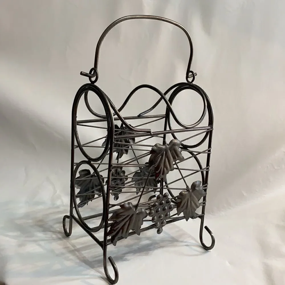 Grapevine Wrought Iron 2 Bottle Wine Rack Storage Holder Home Bar Entertaining